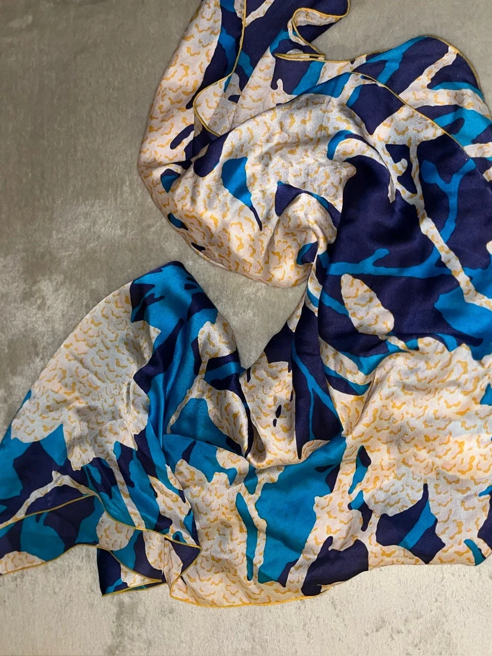 Shanghai Tang Blue Aqua Yellow Silk Scarf